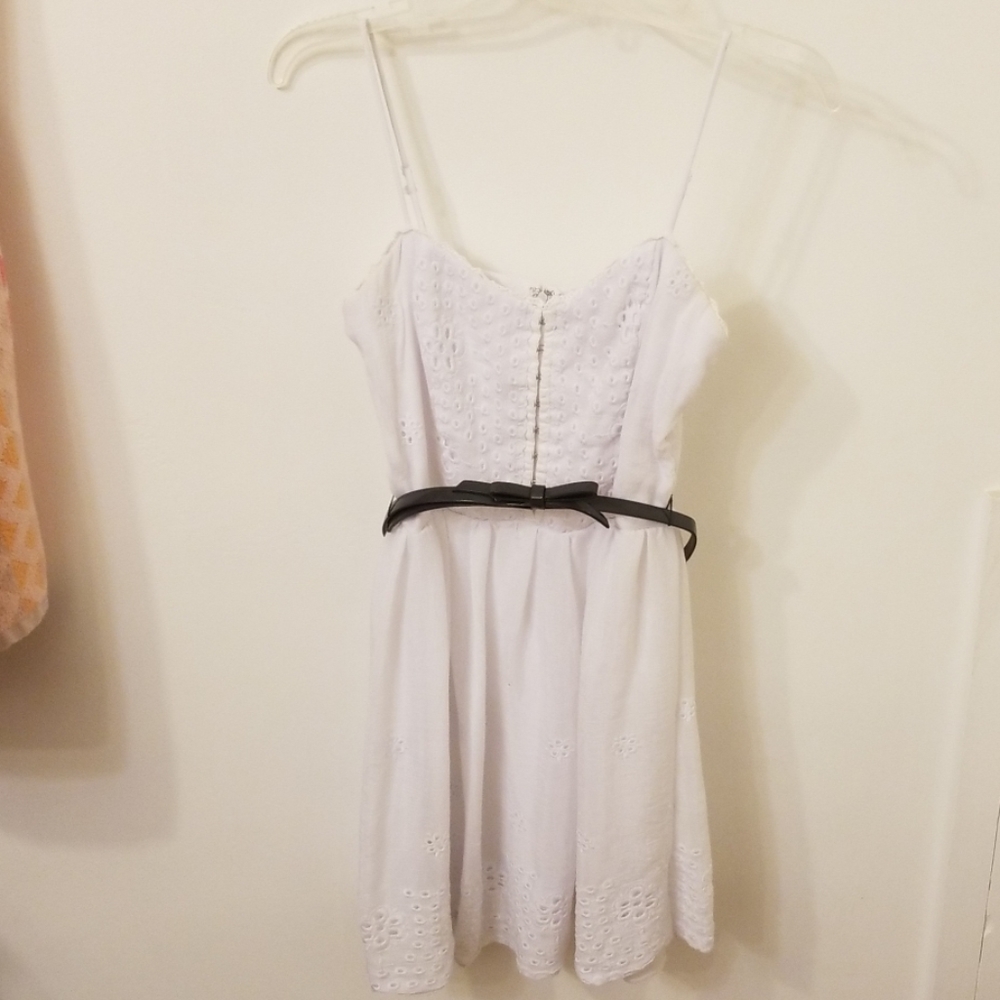 White Doily Dress with Gray Bow Belt